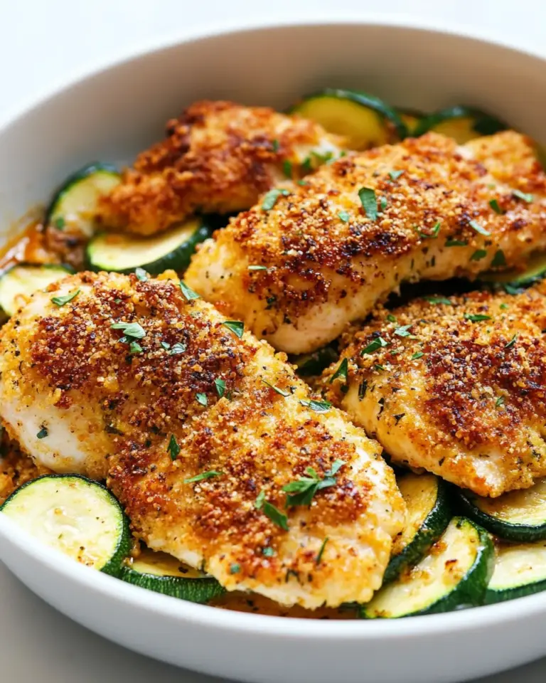 Homemade Crispy Parmesan Garlic Chicken With Zucchini photo