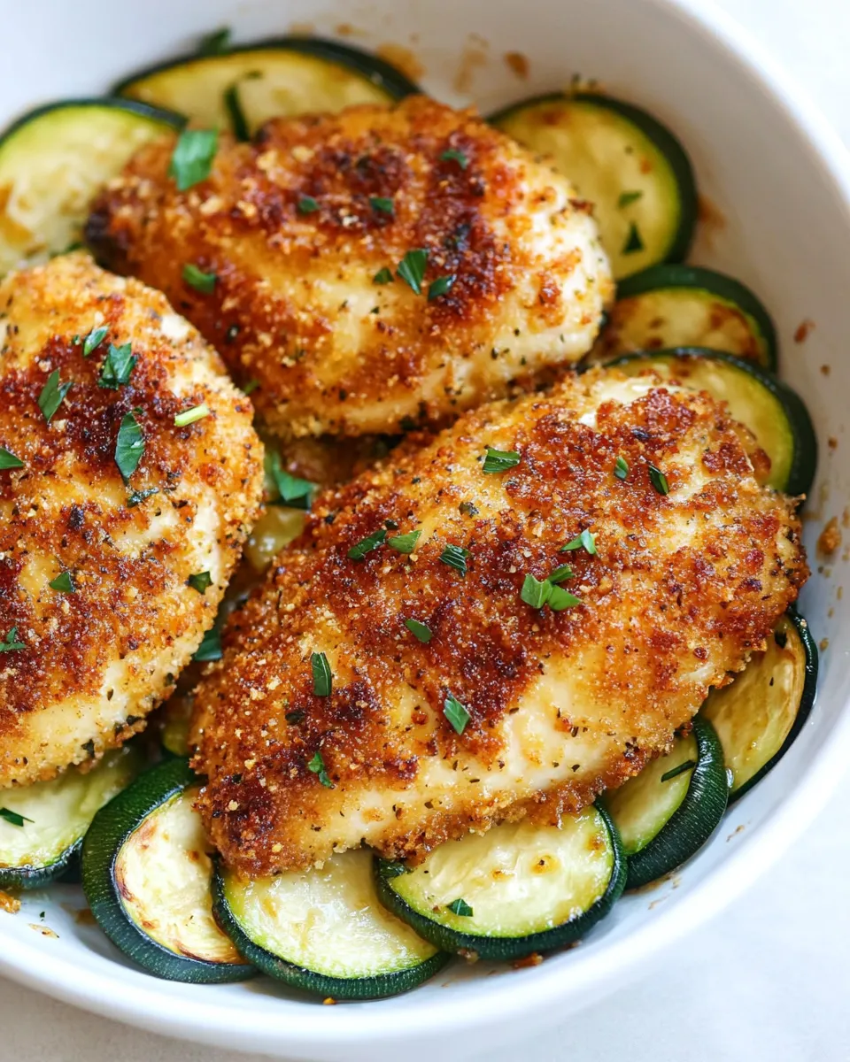 Delicious Crispy Parmesan Garlic Chicken With Zucchini shot