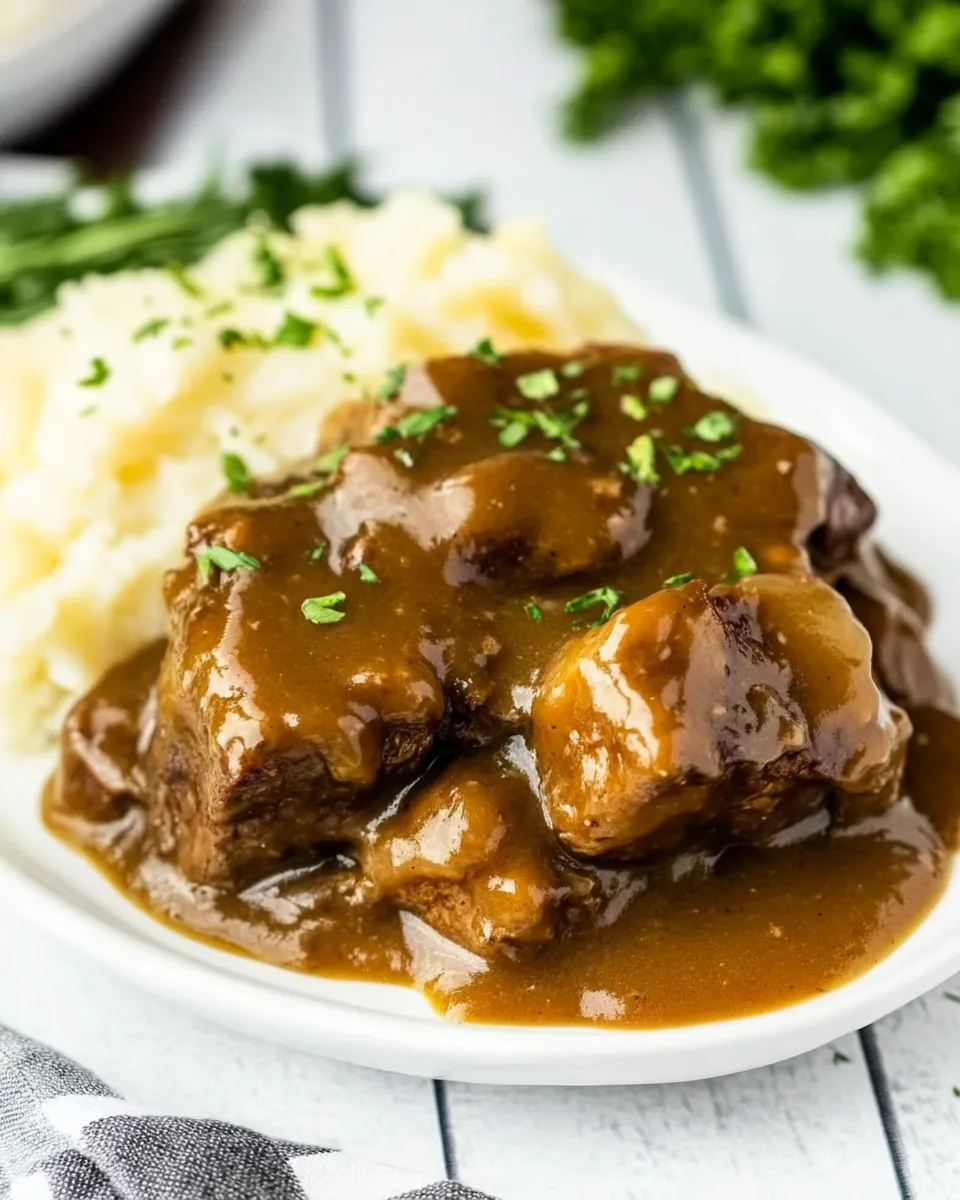Delicious Crock Pot Cubed Steak with Gravy shot