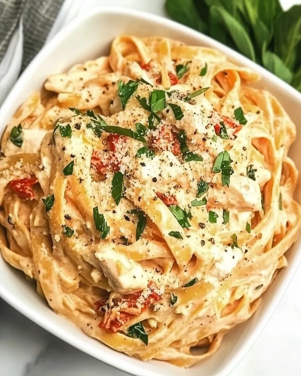 Delicious Crockpot Sun-Dried Tomato Chicken Alfredo image
