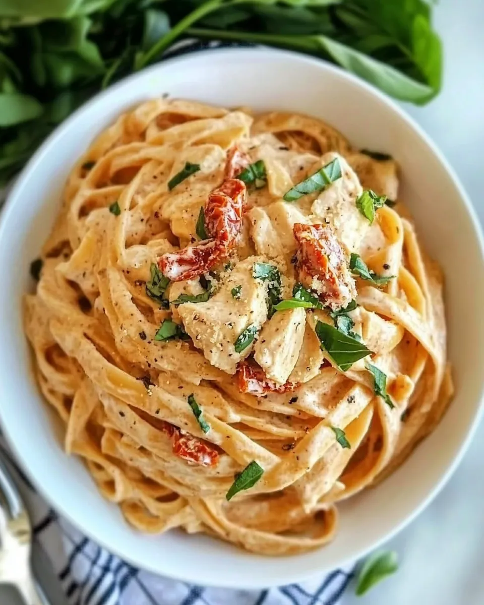 Savory Crockpot Sun-Dried Tomato Chicken Alfredo shot