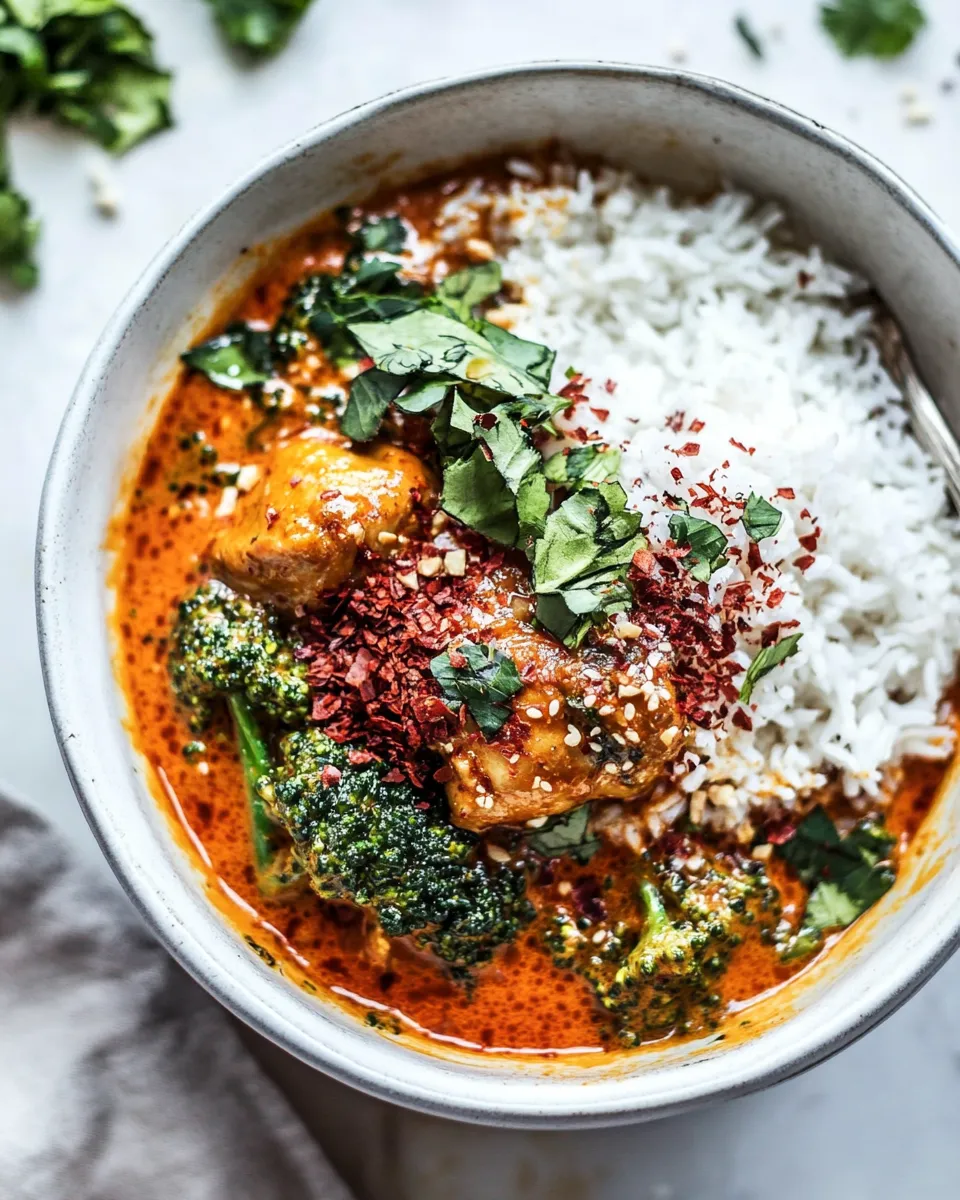 Quick Crockpot Thai Broccoli Rabe Chicken Curry. picture