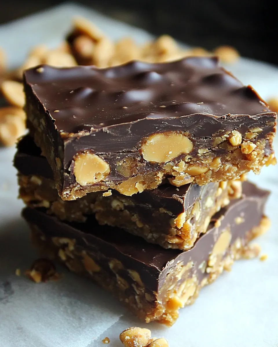 Homemade Crunchy No-Bake Chocolate Peanut Butter Bars photo