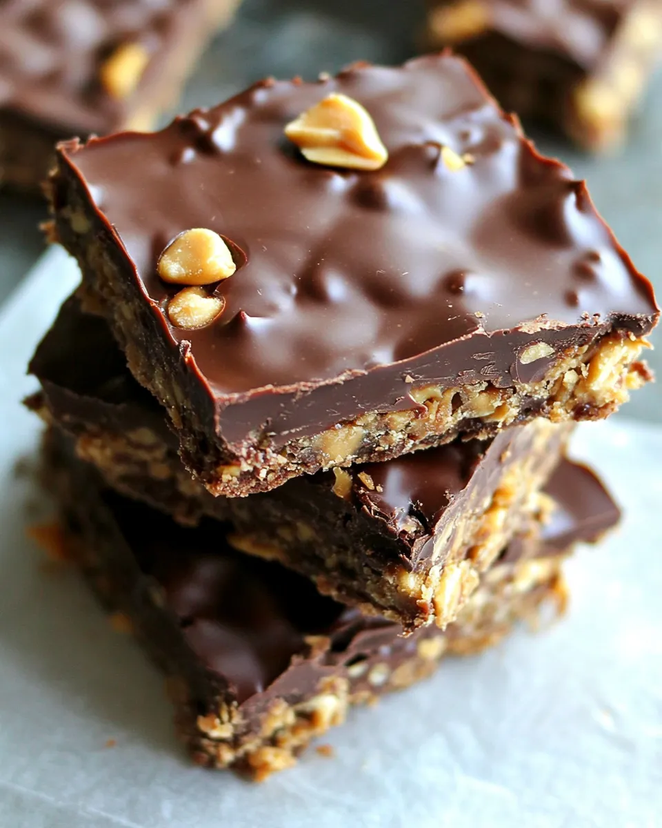 Quick Crunchy No-Bake Chocolate Peanut Butter Bars shot