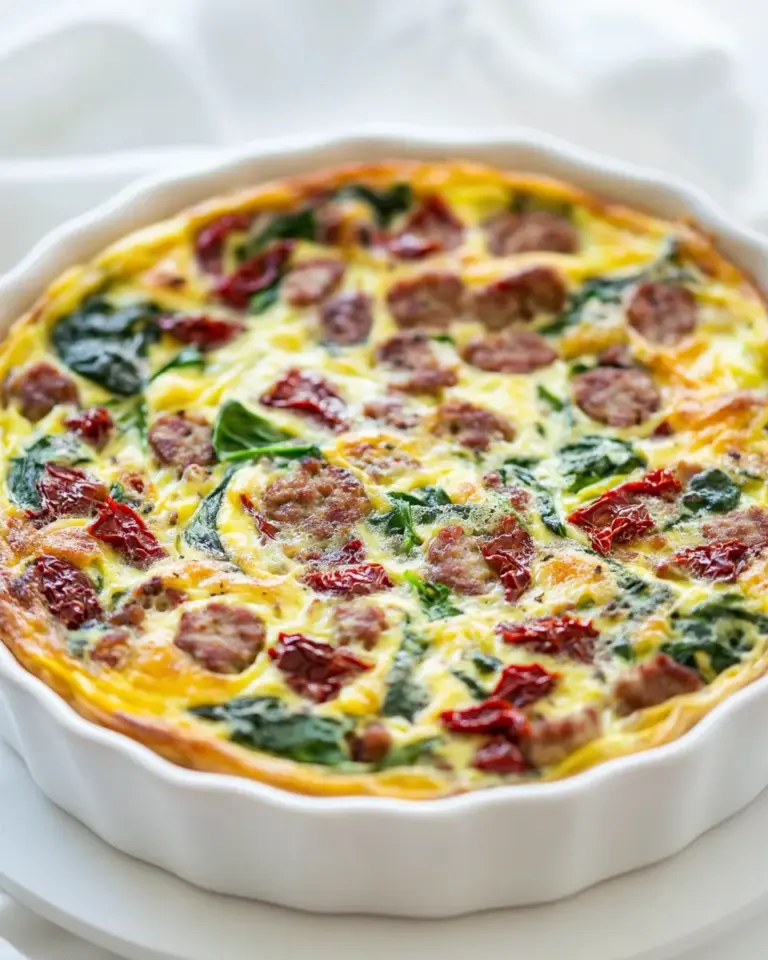 Homemade Crustless Quiche Recipe (Spinach, Sausage, and Sun-Dried Tomatoes) photo
