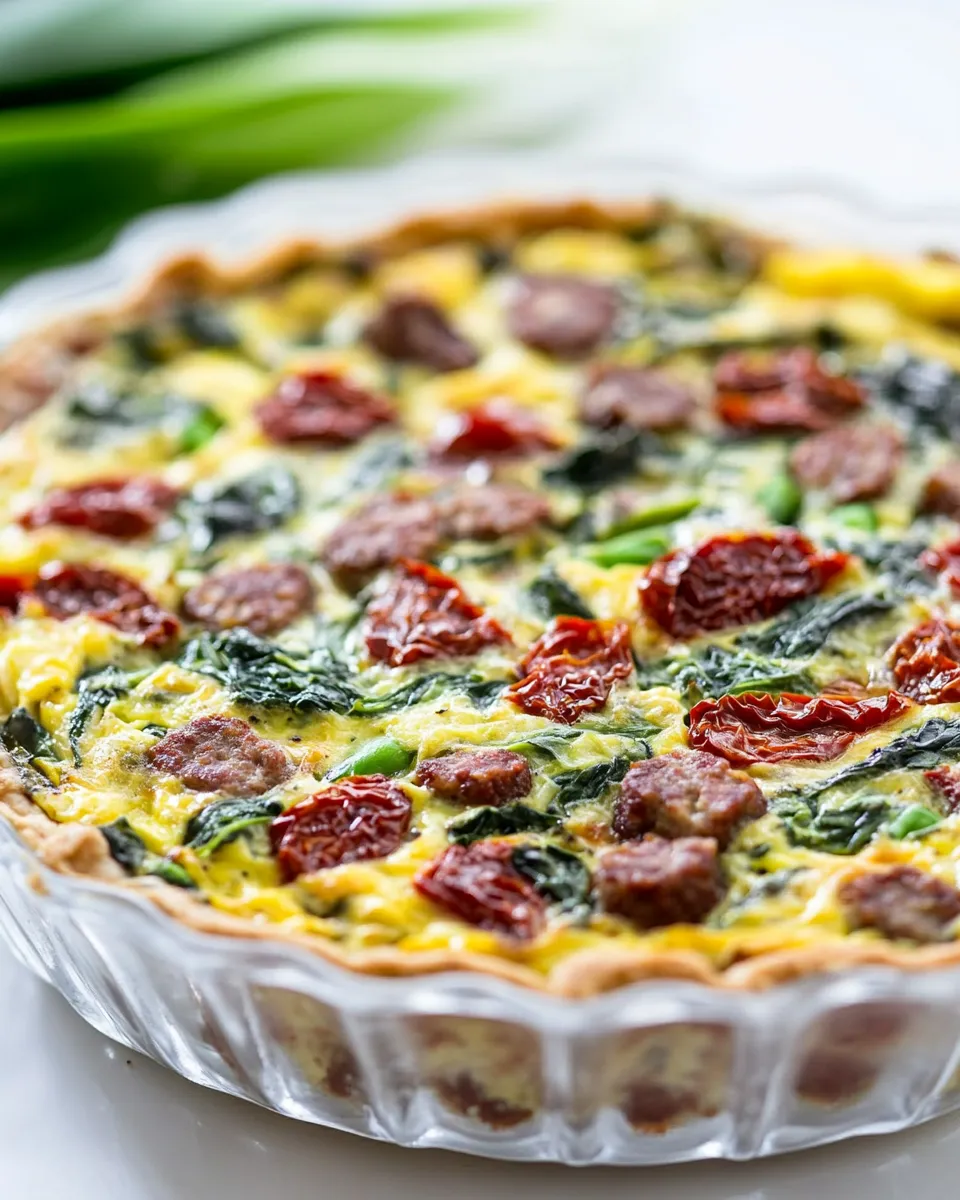 Easy Crustless Quiche Recipe (Spinach, Sausage, and Sun-Dried Tomatoes) recipe photo