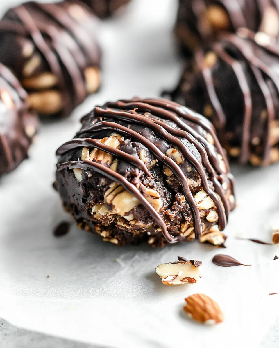 Classic Dark Chocolate Covered Coffee Roasted Almond and Peanut Butter Oatmeal Bites. food shot