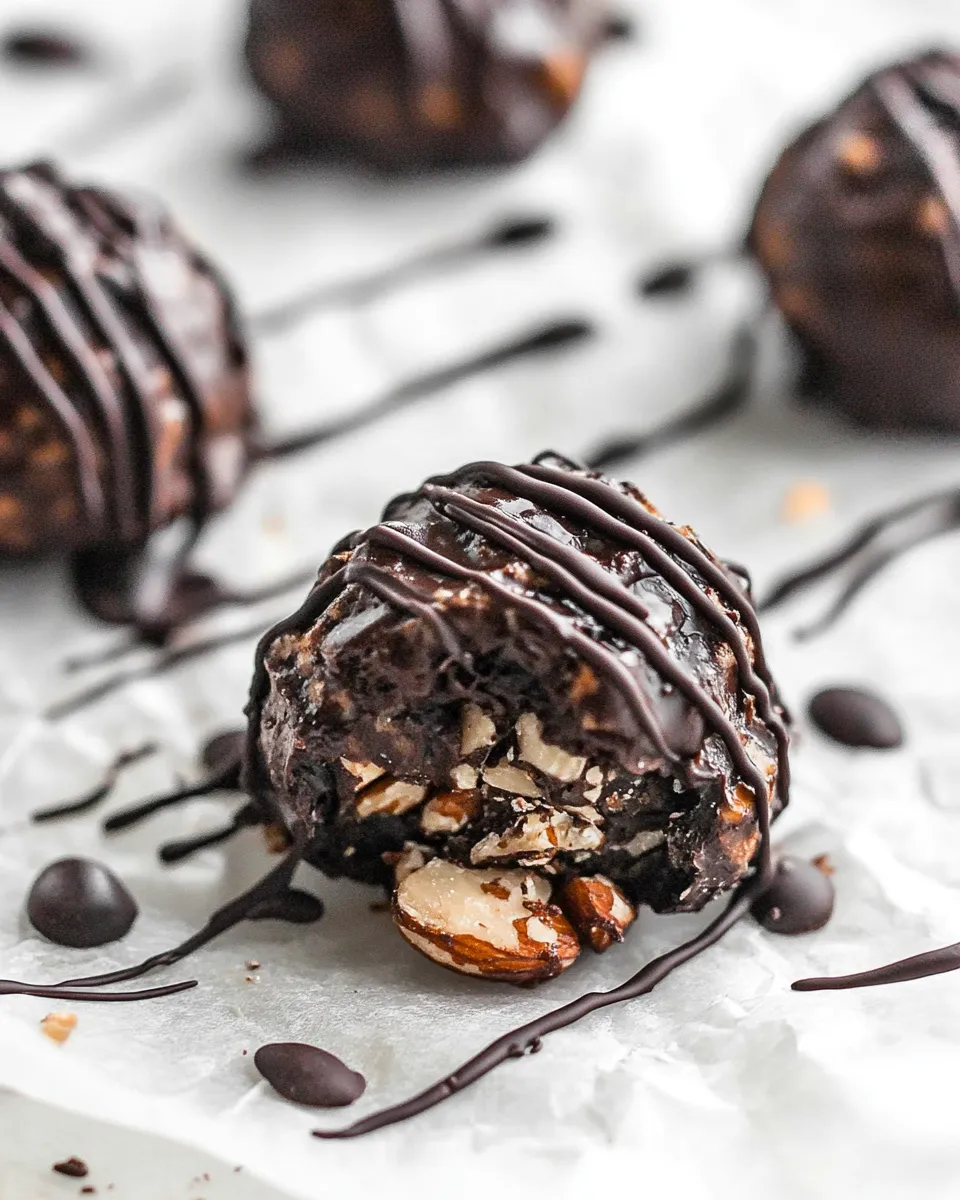 Sweet Dark Chocolate Covered Coffee Roasted Almond and Peanut Butter Oatmeal Bites. dish image