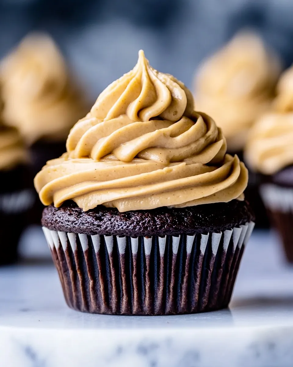 Delicious Dark Chocolate Cupcakes with Peanut Butter Frosting image