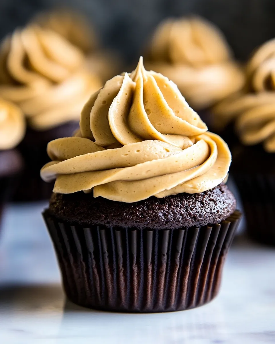 Easy Dark Chocolate Cupcakes with Peanut Butter Frosting recipe photo