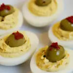 Homemade Deviled Eggs with Green Olives photo