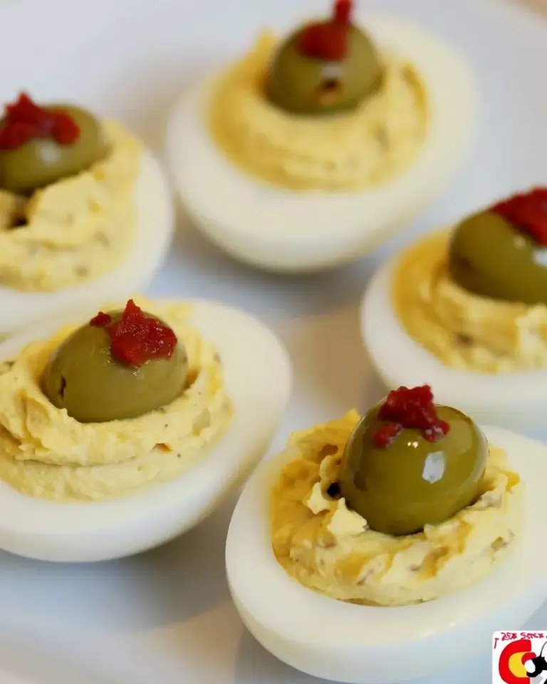 Homemade Deviled Eggs with Green Olives photo