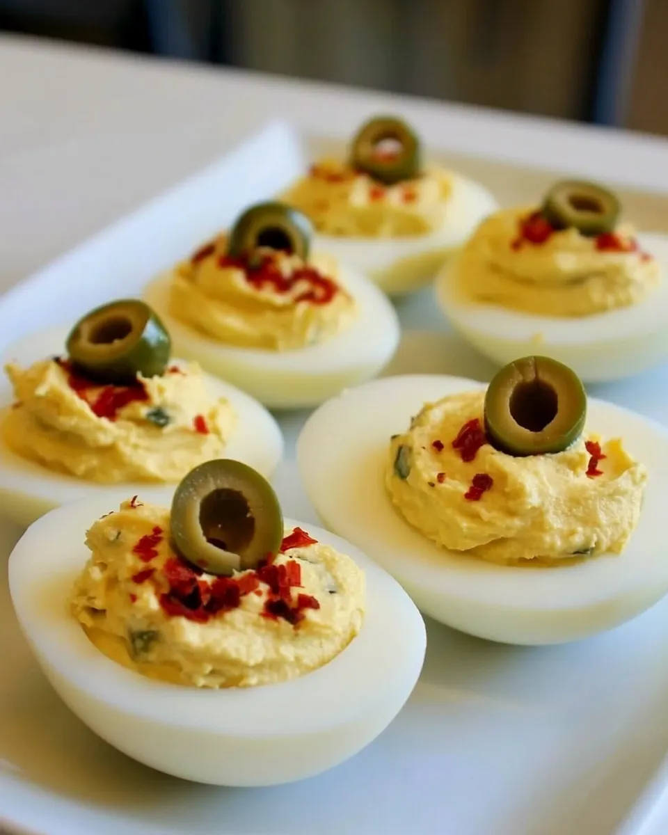 Delicious Deviled Eggs with Green Olives shot