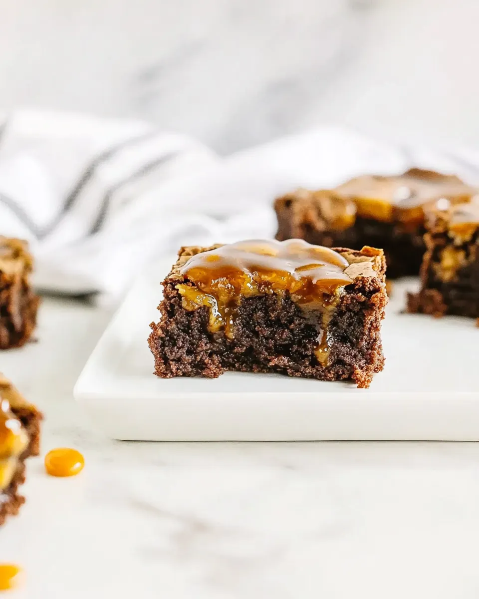 Delicious Easy Caramel Brownies (Made with Cake Mix!) shot