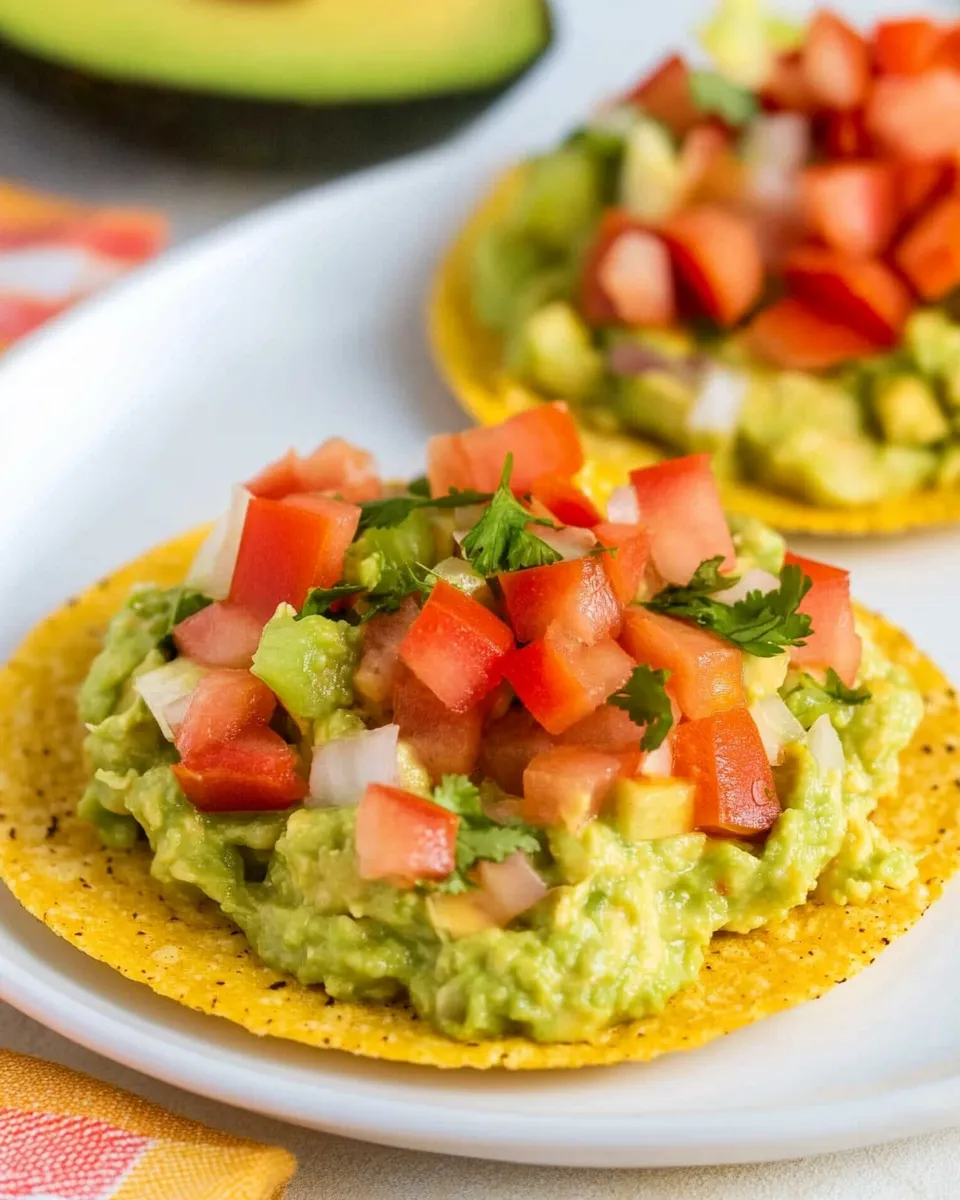 Delicious Easy Low-Carb Guacamole Tostadas shot