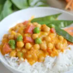 Homemade Easy Thai-Style Chickpea Curry with Coconut Rice. food shot