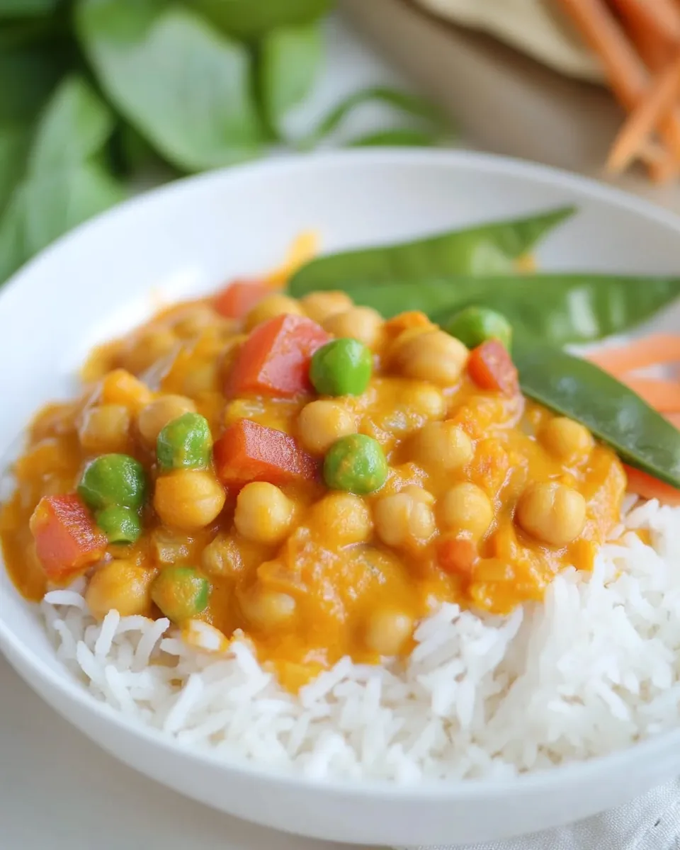 Homemade Easy Thai-Style Chickpea Curry with Coconut Rice. food shot