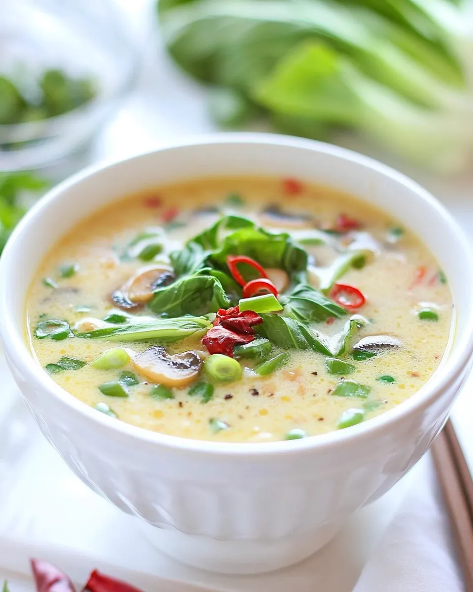 Homemade Egg Drop Soup with Bok Choy and Mushrooms photo