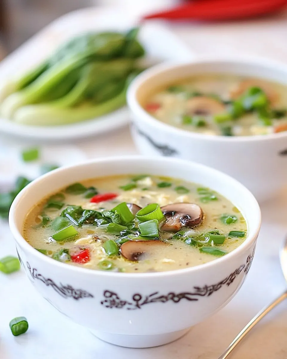 Classic Egg Drop Soup with Bok Choy and Mushrooms image