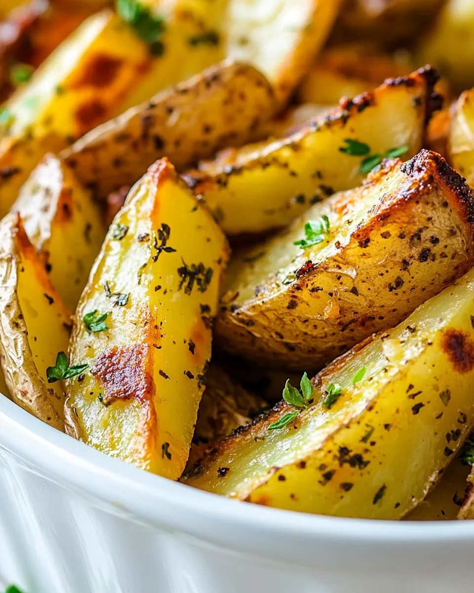 Savory Extra Crispy Baked Garlic & Herb Potato Wedges shot
