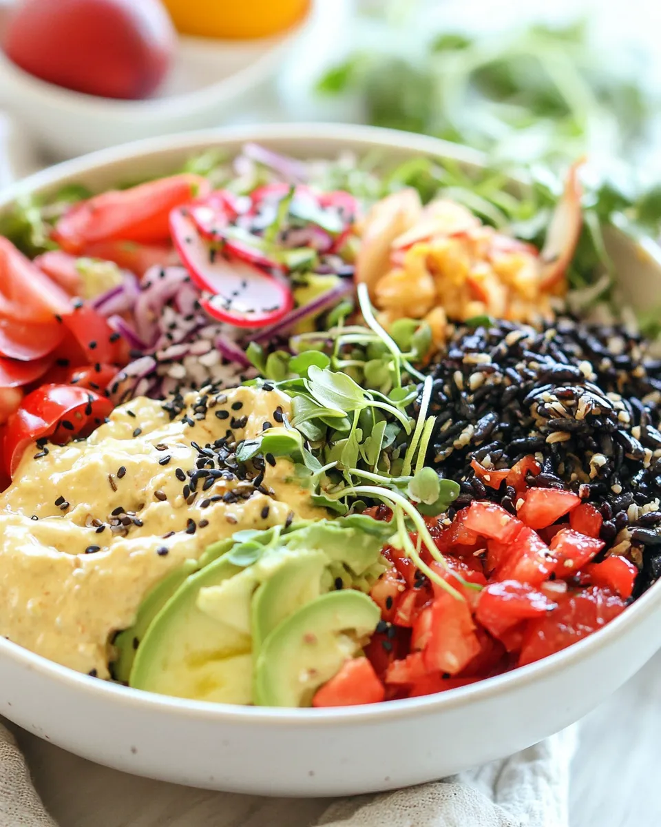 Delicious Farmers Market Forbidden Rice Buddha Bowls with Apricot Tahini Sauce image