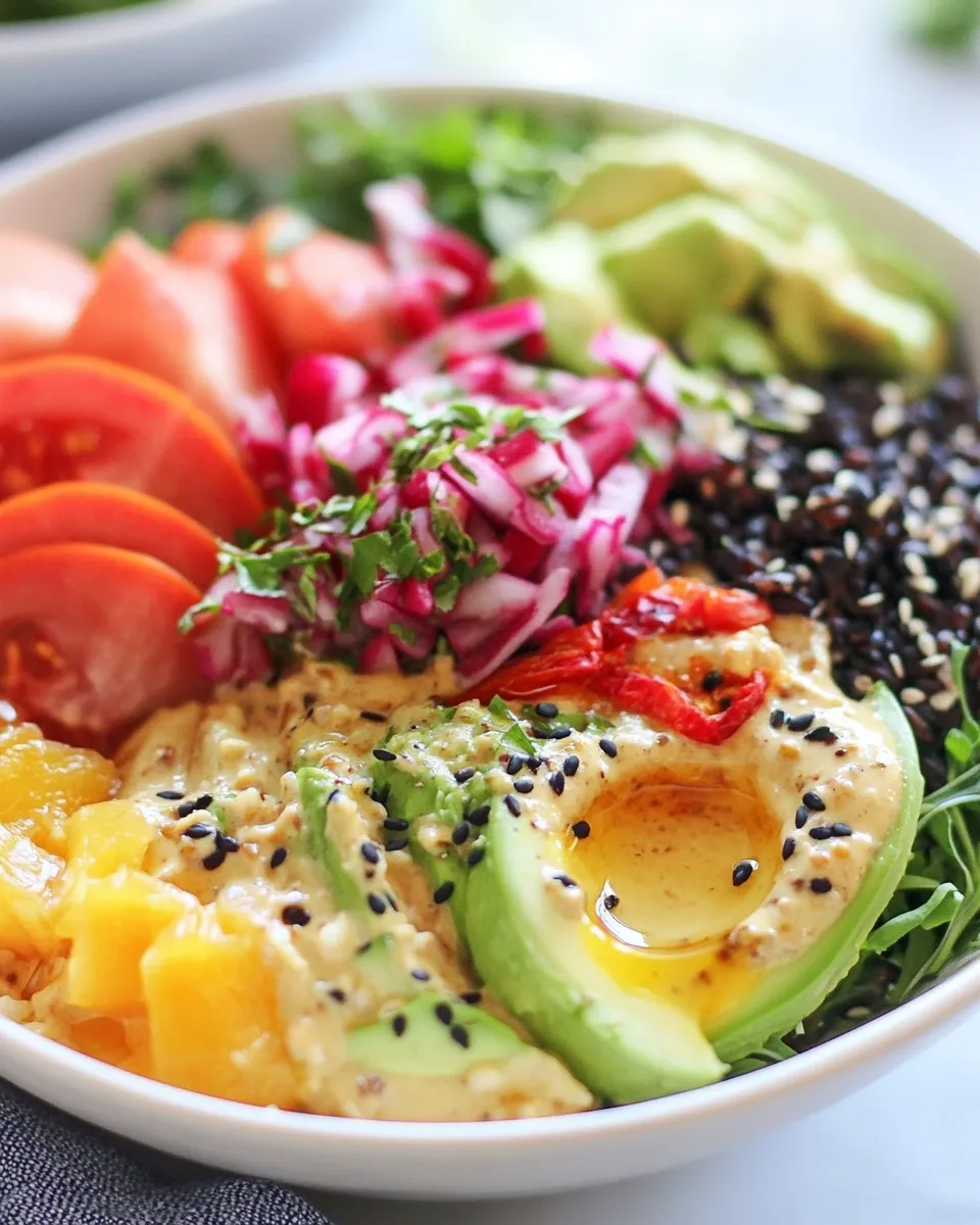 Healthy Farmers Market Forbidden Rice Buddha Bowls with Apricot Tahini Sauce recipe photo