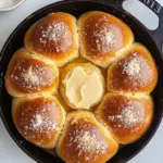 Savory Fluffy Brioche Skillet Rolls with Salted Maple Butter. recipe image