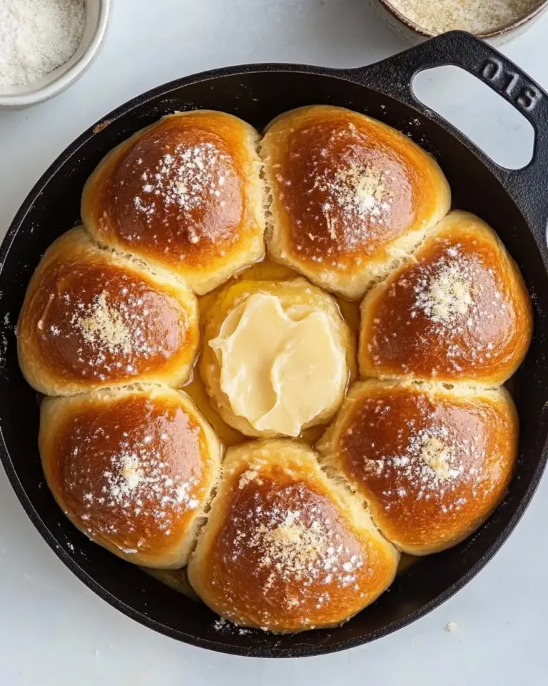 Savory Fluffy Brioche Skillet Rolls with Salted Maple Butter. recipe image