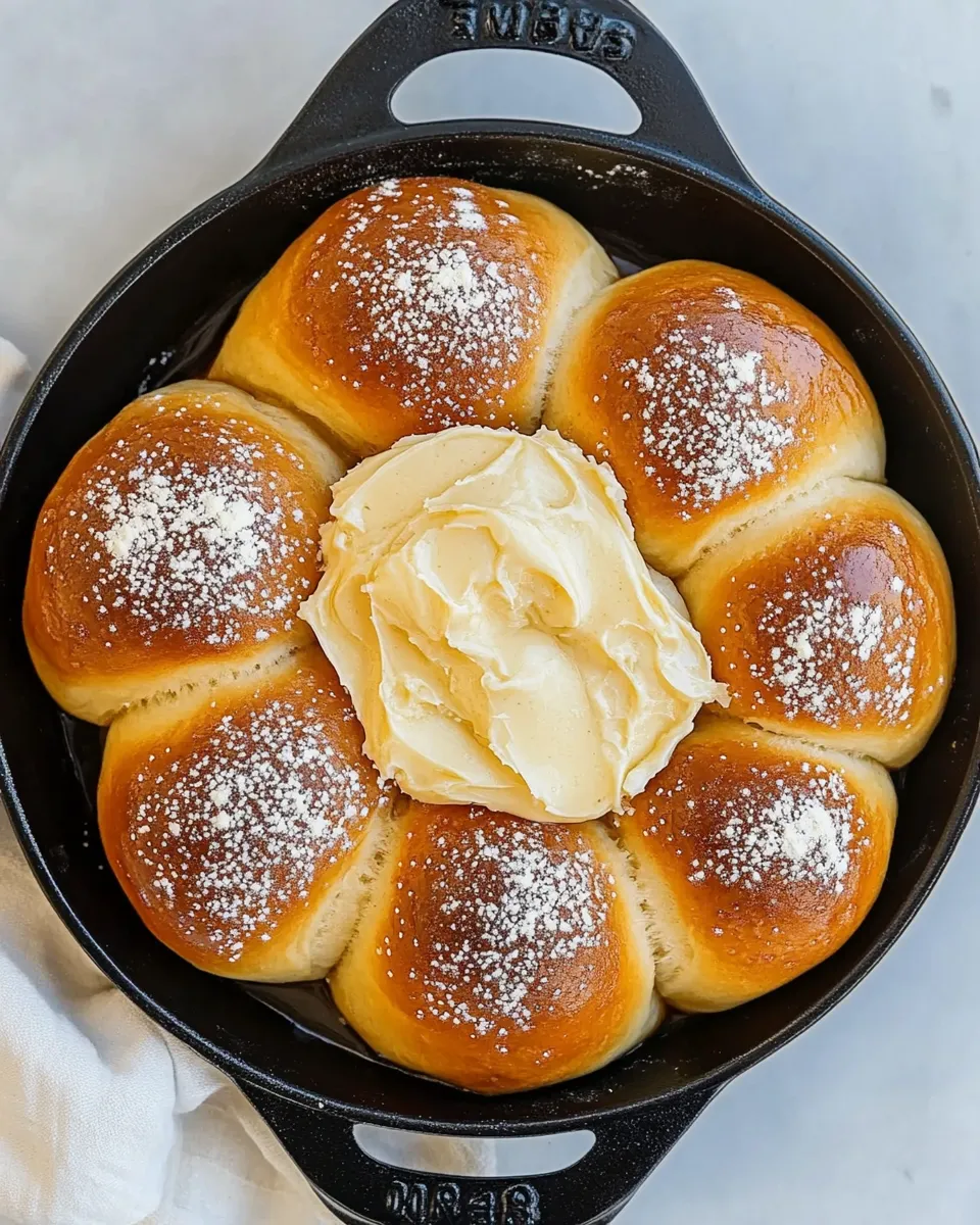 Amazing Fluffy Brioche Skillet Rolls with Salted Maple Butter. dish image