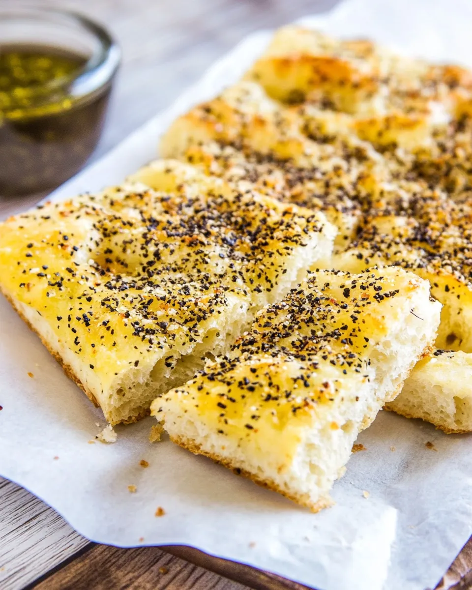 Easy Focaccia Bread Recipe (no knead) shot