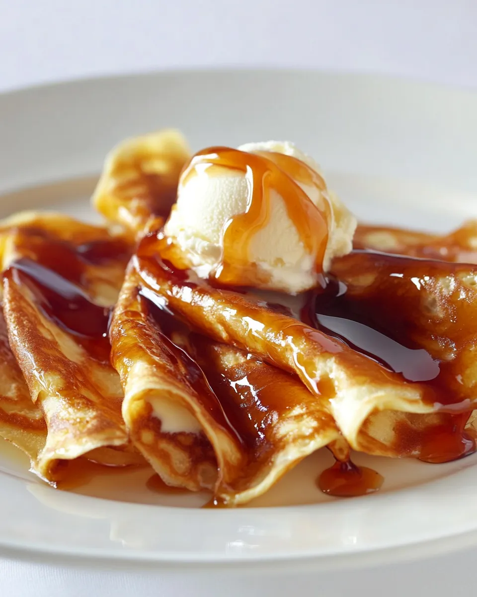 Easy French Crpes w/ Vanilla Bean Ice Cream and Orange Jelly recipe photo