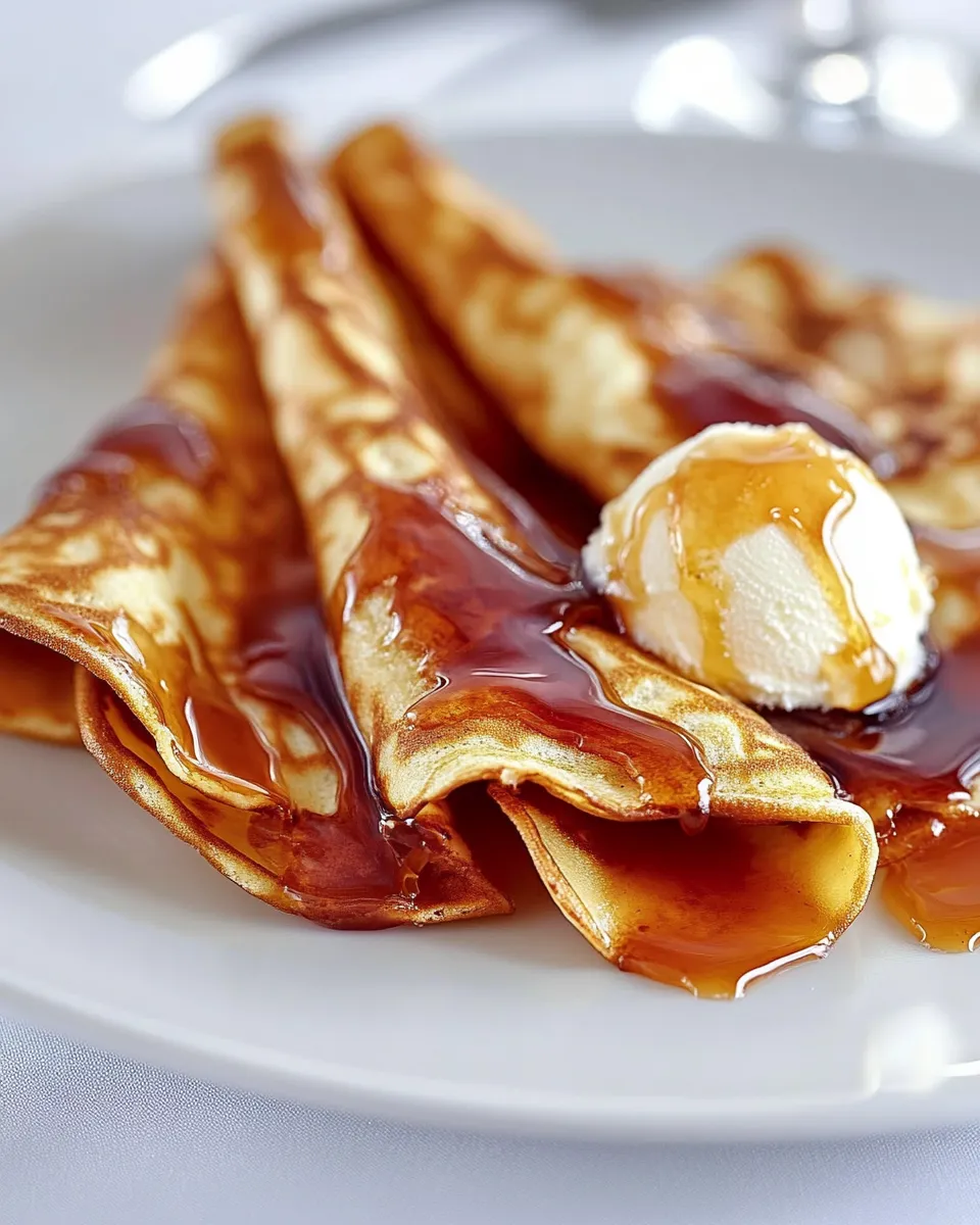 Delicious French Crpes w/ Vanilla Bean Ice Cream and Orange Jelly shot