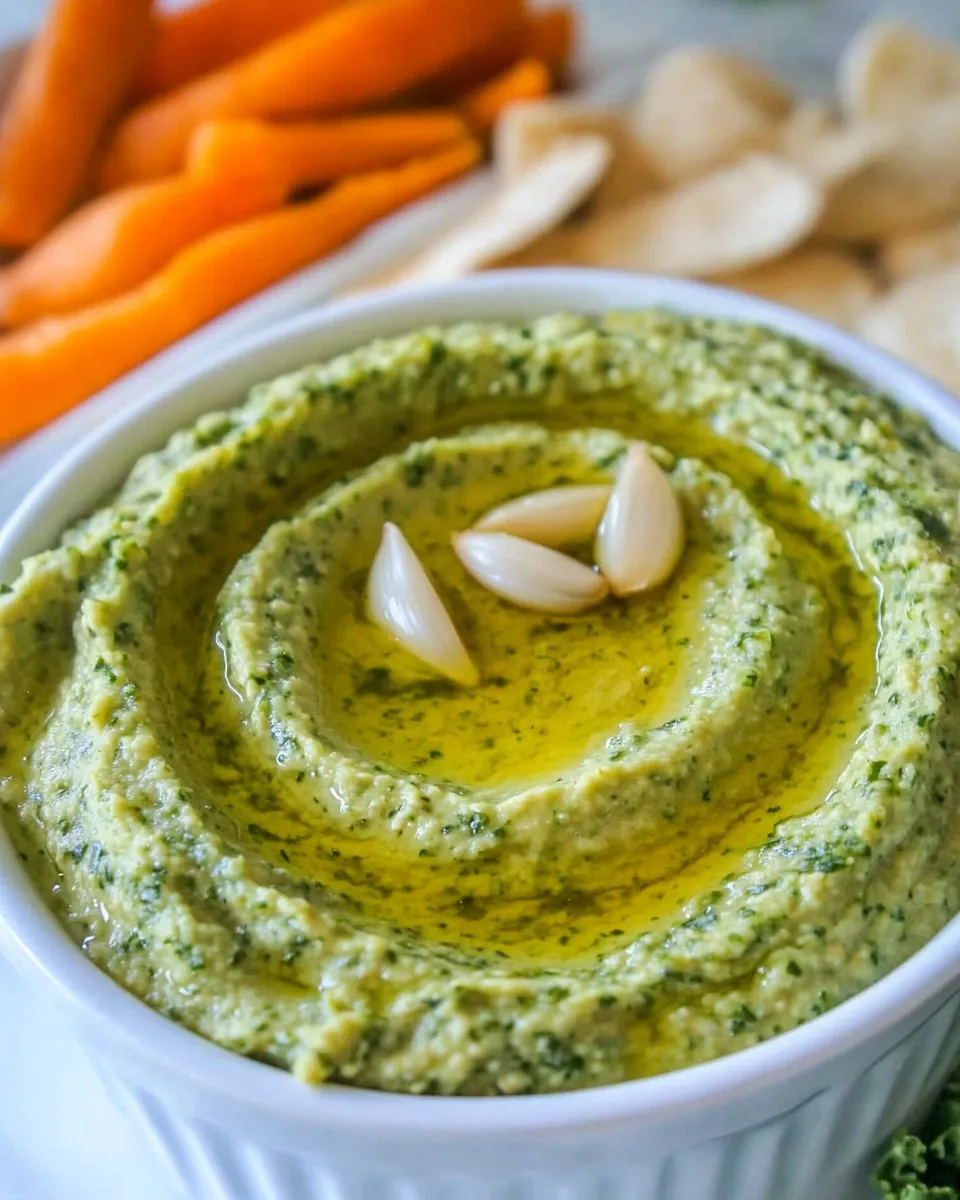 Tasty Garlic Kale Hummus Dip shot