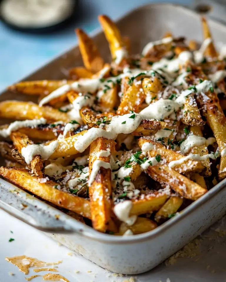 Simple Garlic Parmesan French Fries Dressed in Caesar Dressing. image