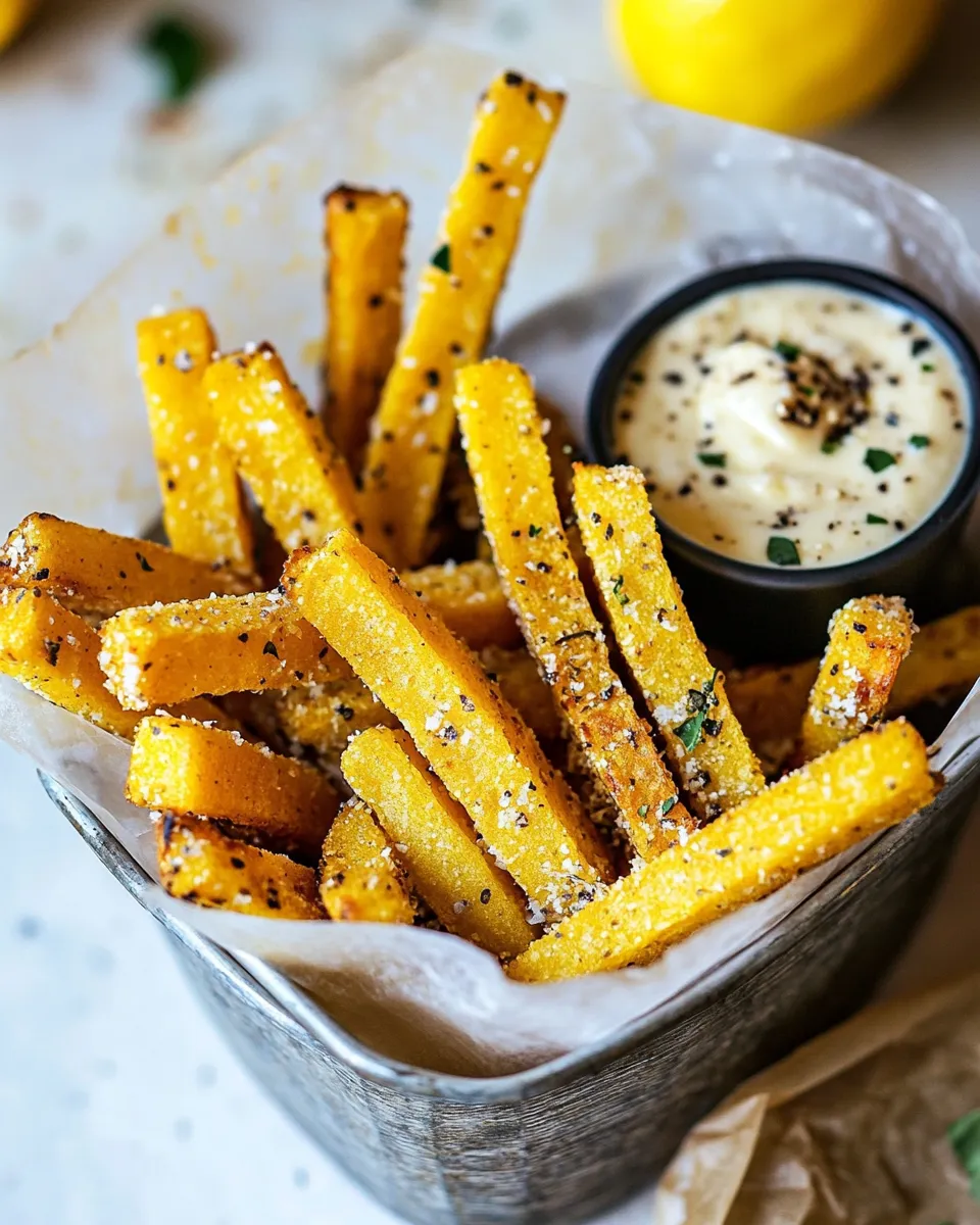 Sweet Garlic Parmesan Herb Butter Polenta Fries with Lemon Aioli. dish image