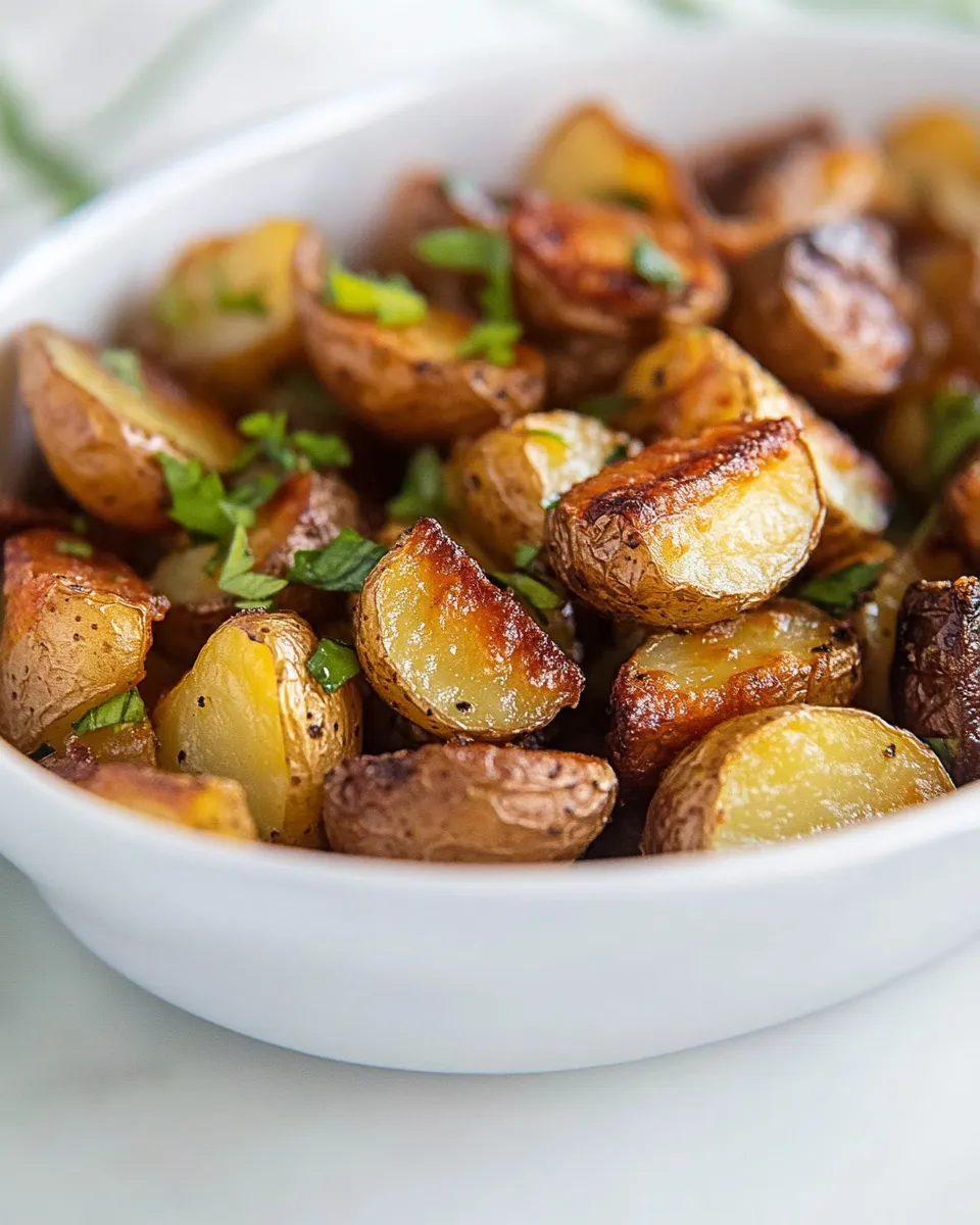 Easy Garlicky Crispy Potatoes with All The Herbs. food shot