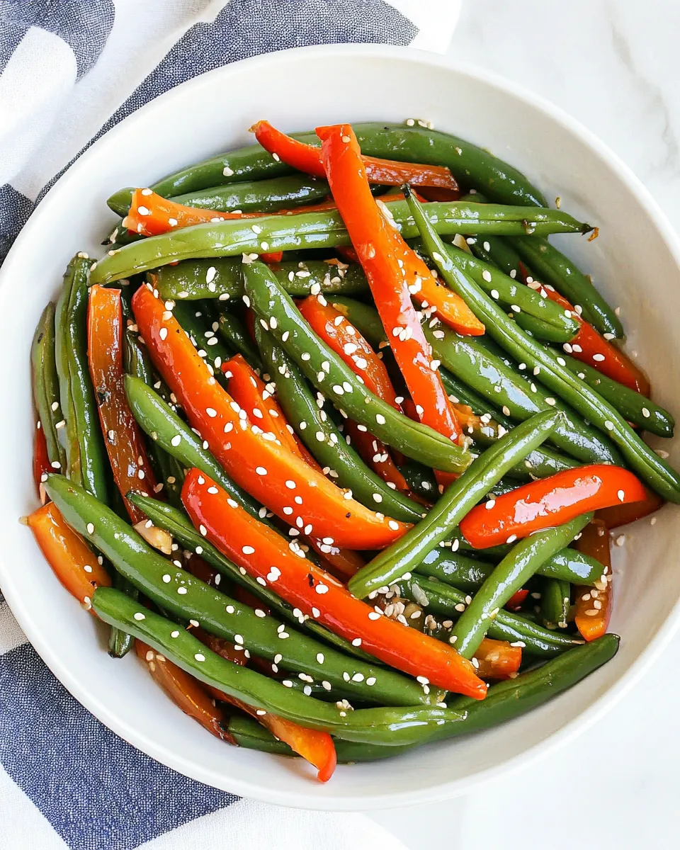 Delicious Ginger Soy Glazed Green Beans and Peppers recipe image