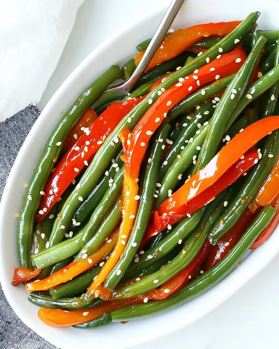 Healthy Ginger Soy Glazed Green Beans and Peppers shot
