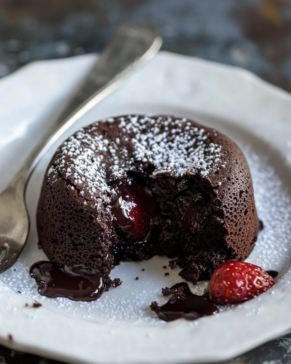 Delicious Gluten-Free Chocolate Lava Cake (With Strawberry!) shot