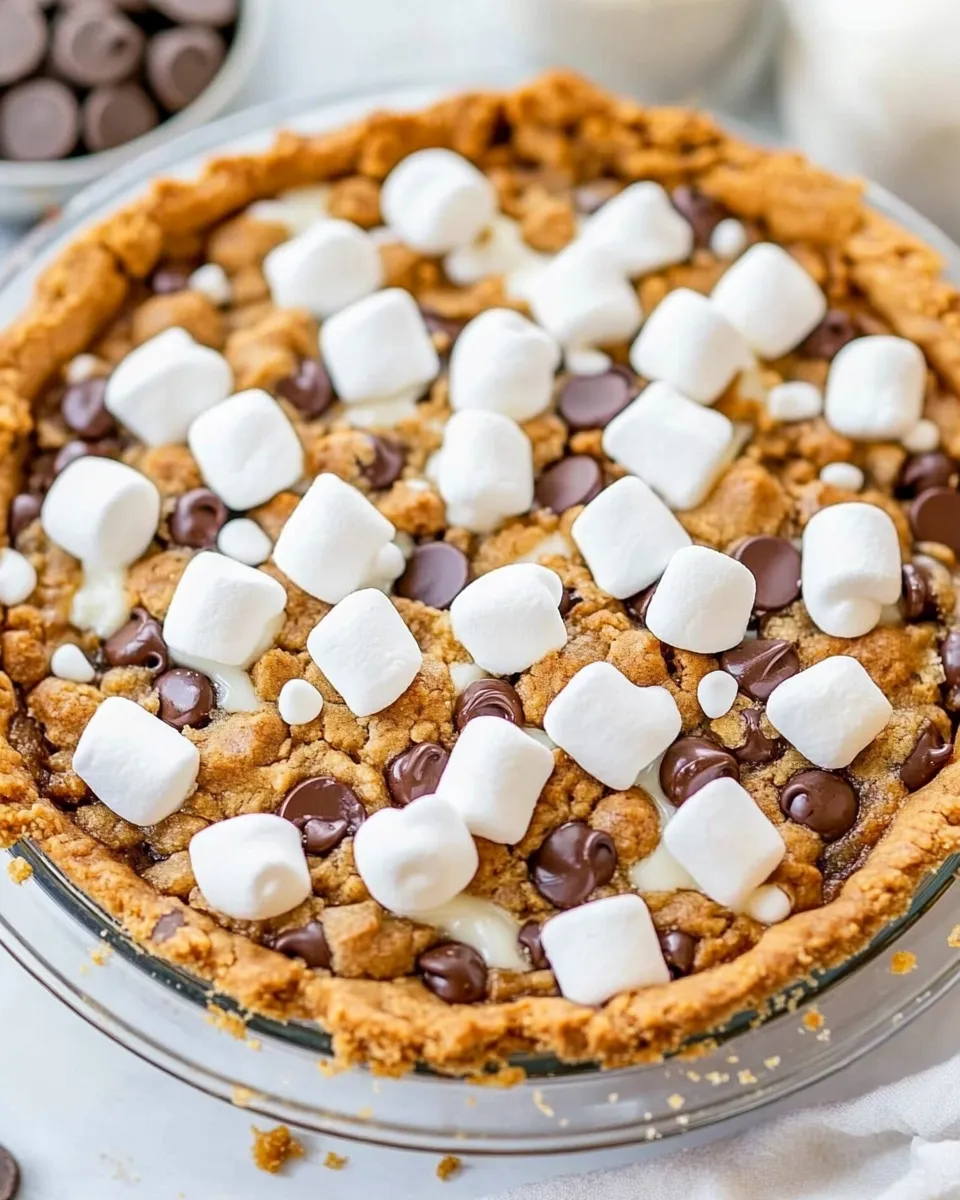 Easy Gooey Chocolate Chip and Marshmallow Cookie Pie shot