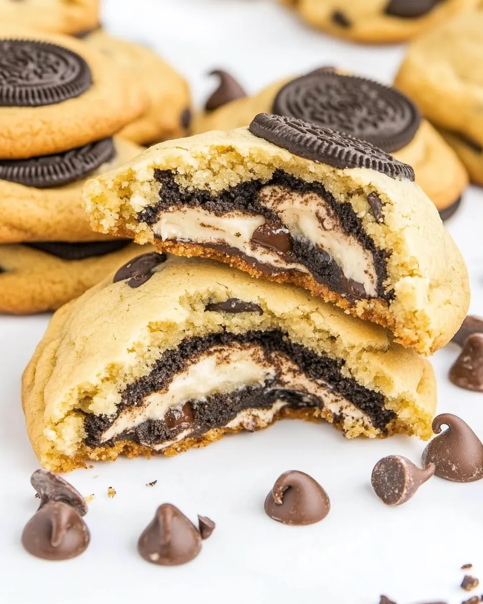 Delicious Gooey Oreo Stuffed Chocolate Chip Cookies shot