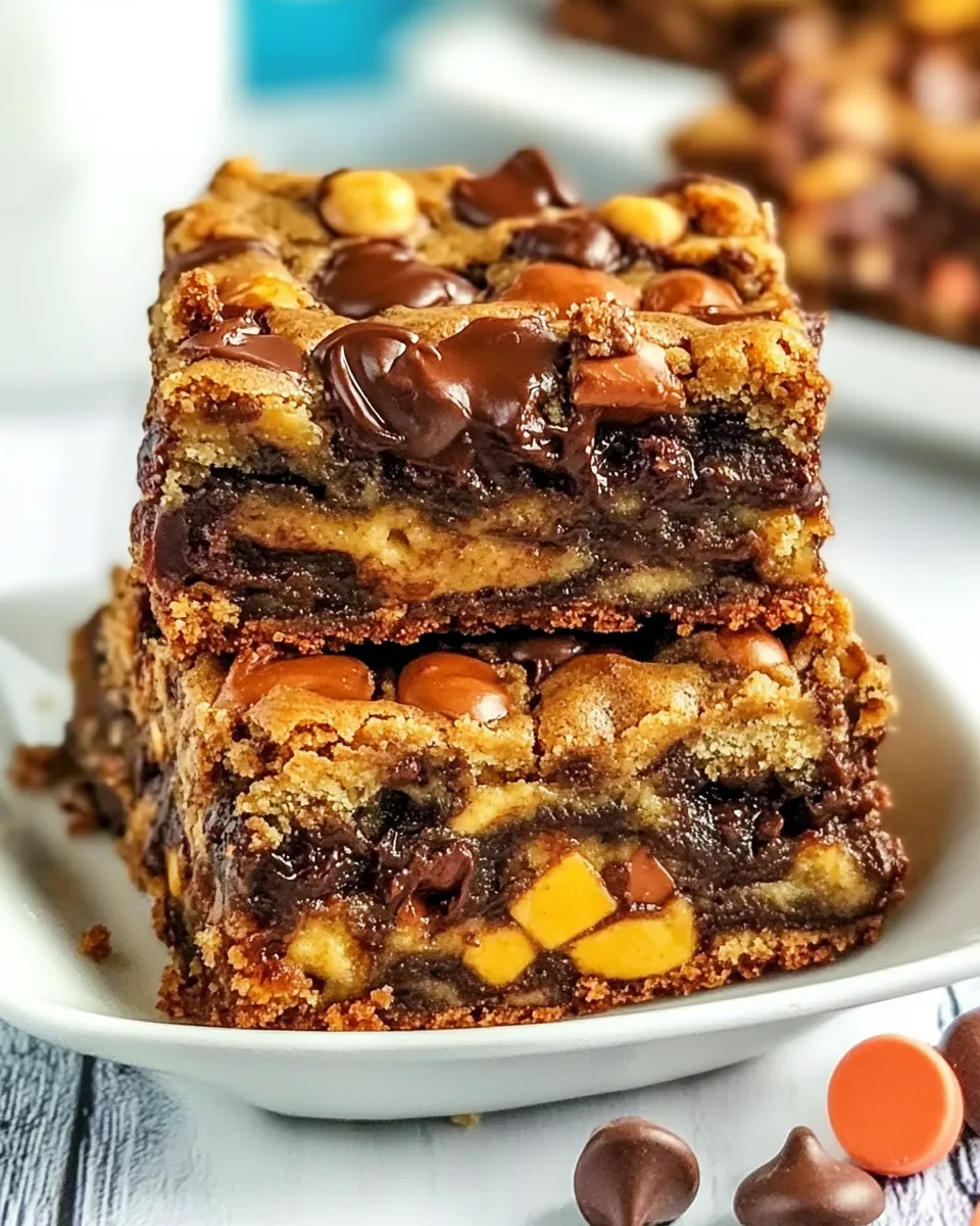 Tasty Gooey Stuffed Cookie Bars food shot