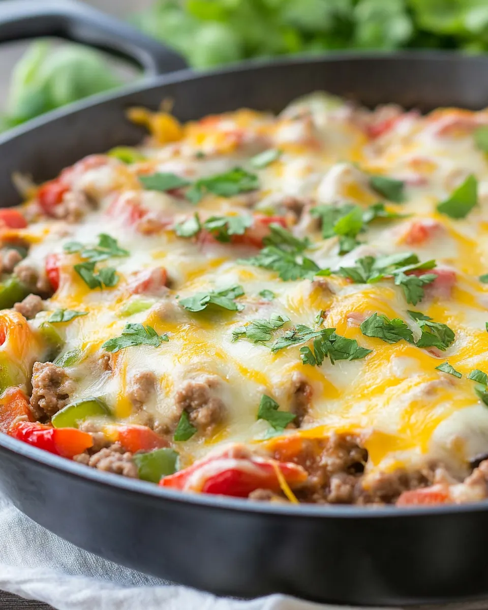 Delicious Ground Beef Stuffed Pepper Skillet shot