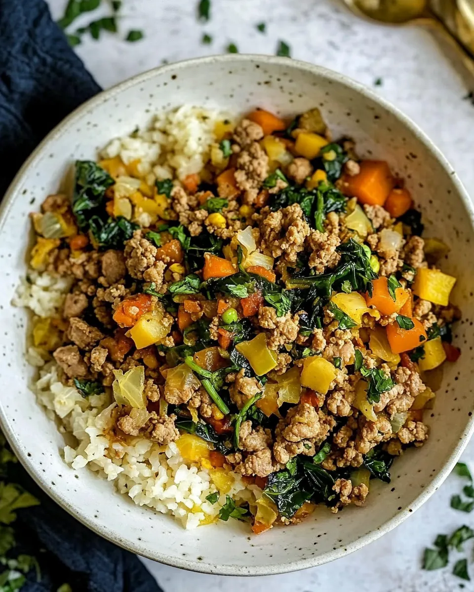 Healthy Ground Turkey Bowls with Cabbage Rice (Keto, Paleo, Whole30) recipe photo