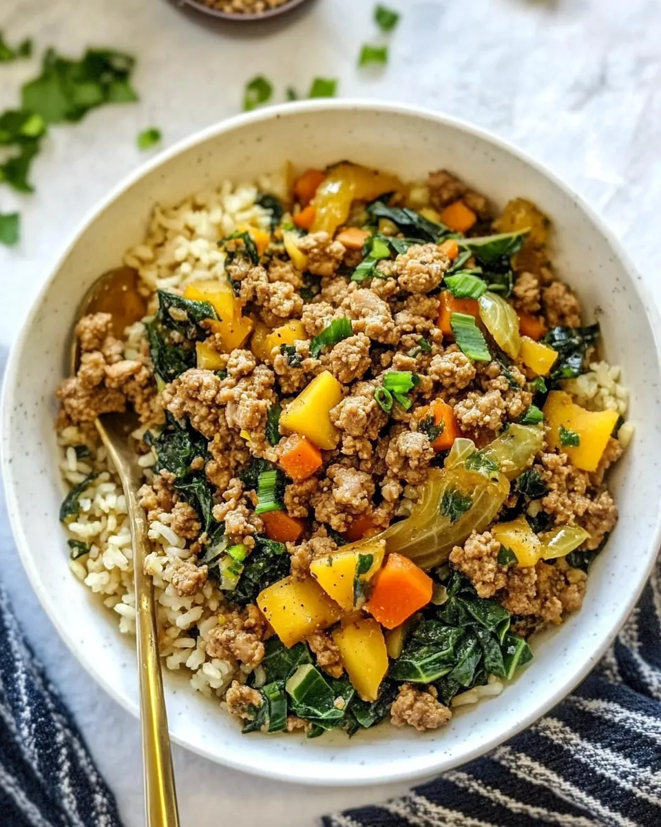 Quick Ground Turkey Bowls with Cabbage Rice (Keto, Paleo, Whole30) shot