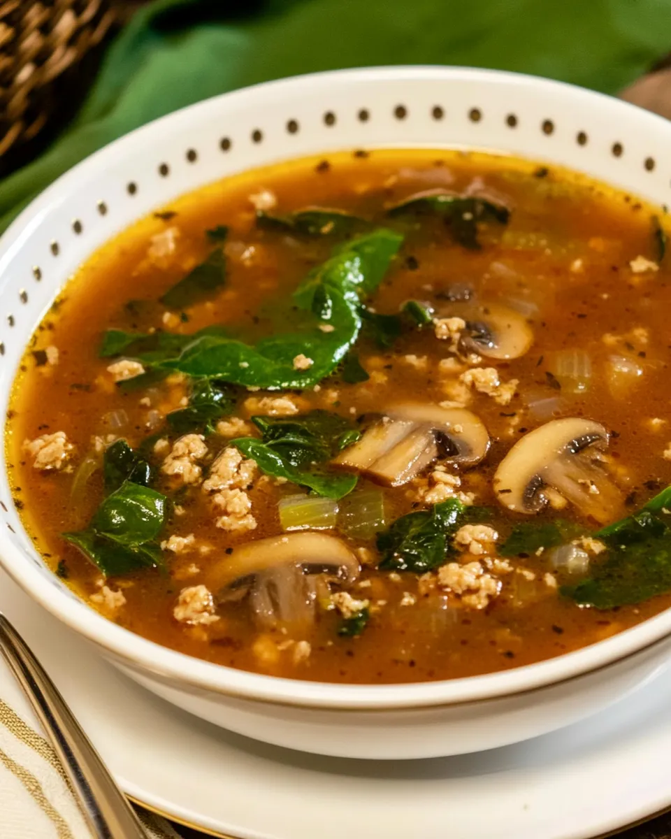 Classic Ground Turkey Soup with Mushrooms and Spinach image