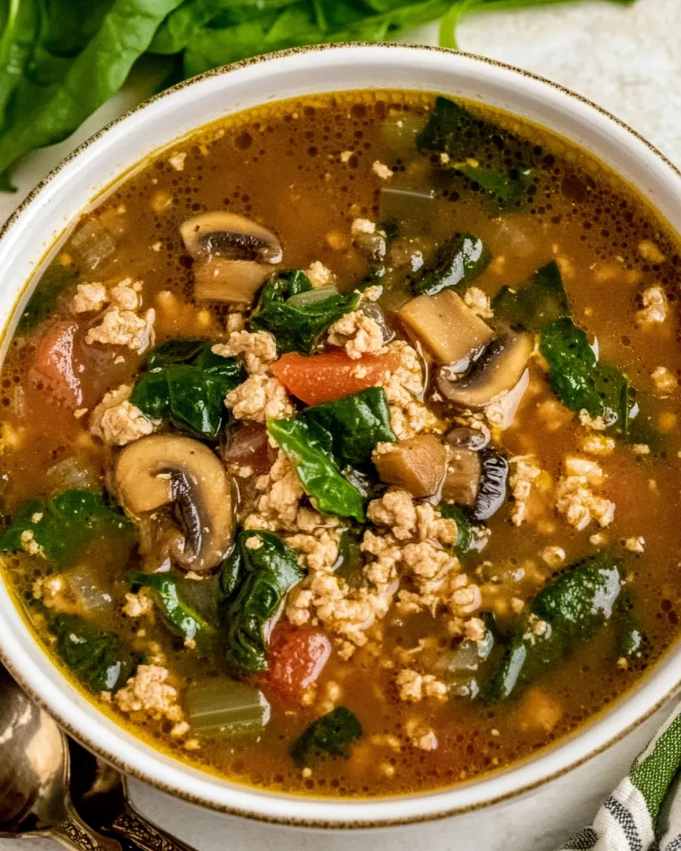 Easy Ground Turkey Soup with Mushrooms and Spinach recipe photo