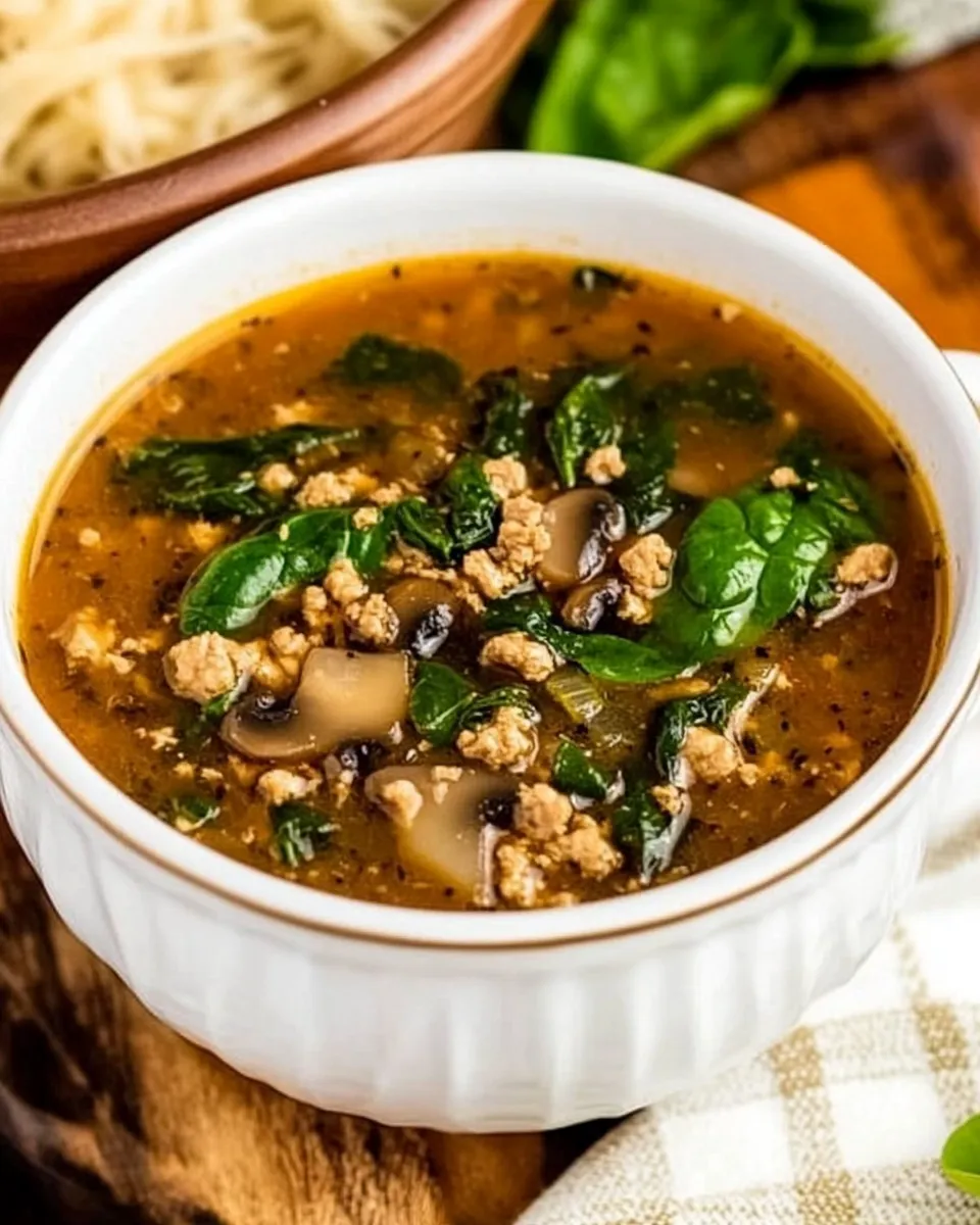 Delicious Ground Turkey Soup with Mushrooms and Spinach shot