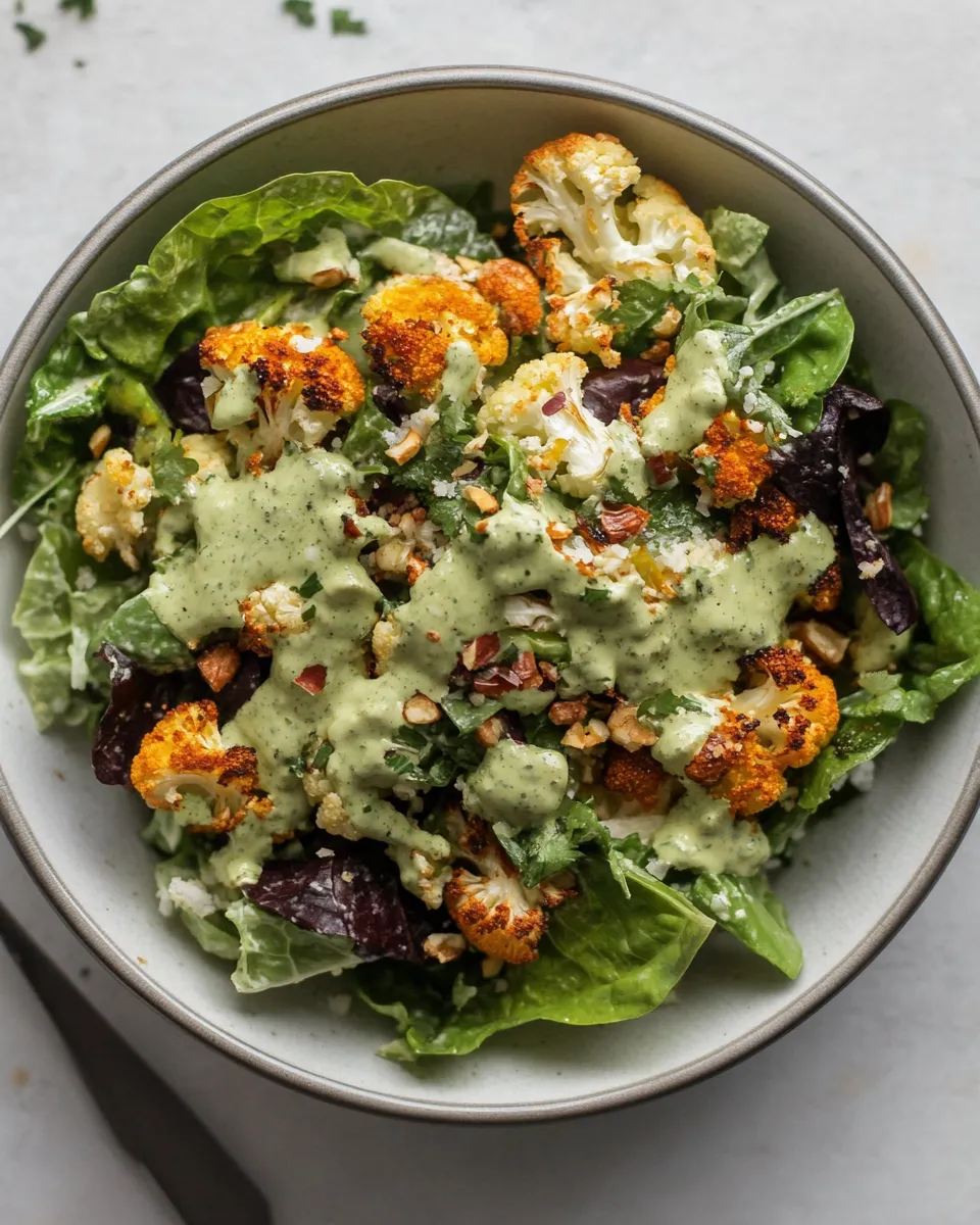 Delicious Harissa Roasted Cauliflower Salad Lemon-Avocado Dressing image