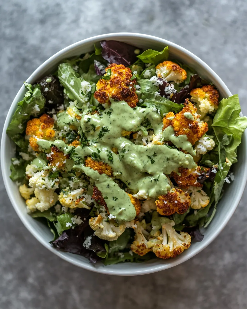 Easy Harissa Roasted Cauliflower Salad Lemon-Avocado Dressing shot
